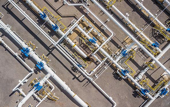 Aerial top view natural gas pipeline, Business gas industry, Construction gas transport system