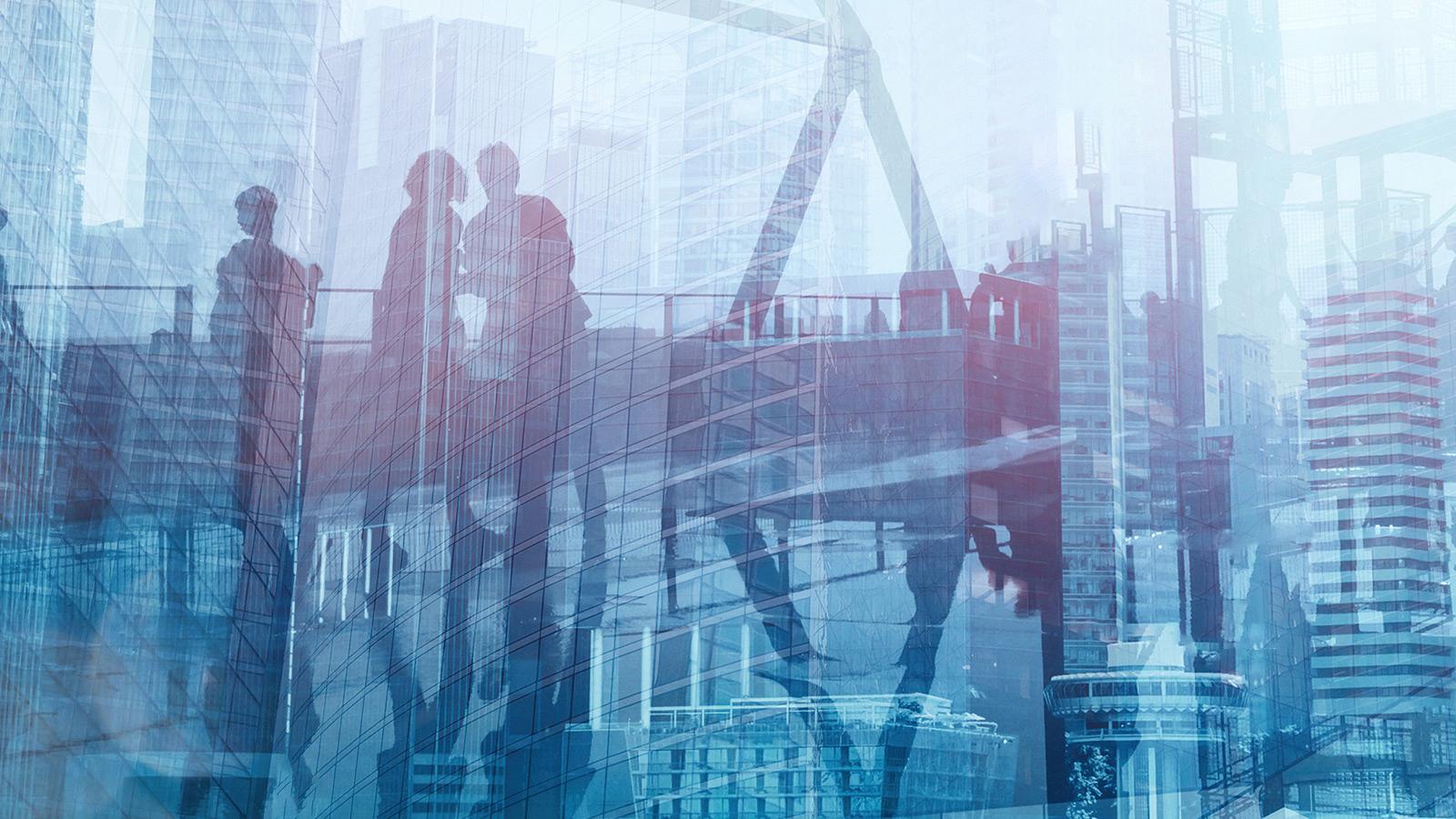 Abstract blue image with silhouettes of people Abstract blue image with silhouettes of people